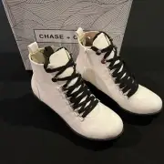 CHASE & CHLOE STORM-1 Combat Boots Lace Up Lug Sole 7.5 White