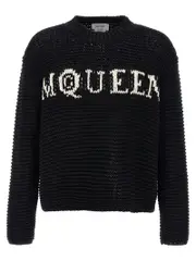[Mcqueen] Mcqueen-Logo Sweater Maglioni Bianco/Nero-Uomo XL