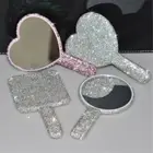 Shiny Handheld Makeup Mirror Rhinestone Hand Cosmetic Mirror Girl