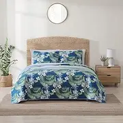 [Tommy Bahama] King Quilt Set, Reversible Cotton Bedding with Matching Shams, Breathale Home Decor for All Seasons (Southern Breeze Dark Blue, King)