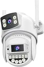 8MP 4K PTZ WiFi Camera Dual Lens with Dual Screen HD 10MP 5K Ai Human Detect Auto Tracking Wireless Outdoor Surveillance Camera(US Plug,10MP NO SD Card)