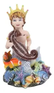 Ebros Sheila Wolk Ocean Treasure Chest Merboy with Seahorse Starfish Clownfish