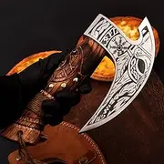 MR. CRAFT Pizza Cutter Axe Carbon Steel Slicer Chef Viking Axe with Leather Cover - Premium Pizza Oven Accessories Ulu Rocking Pizza Gifts for Men (Engraved Ash Wood)