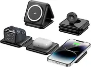 3 in 1 Foldable Wireless Charger, HF Magnetic 3 in 1 Charging Station for Apple Multiple Devices, Travel Wireless Charger, Adapter NOT Included (Black-3 in 1)