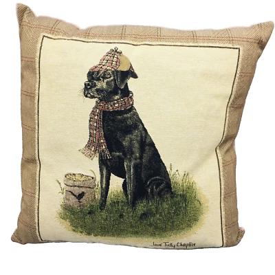 Hines of Oxford SIR LANCELOT LABRADOR Tapestry Feather Pillow Black Lab 18" NEW