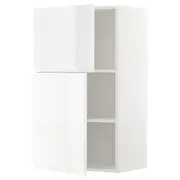 METOD wall cabinet with shelves/2 doors, white/Voxtorp high-gloss/white, 60x37x100 cm