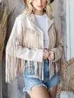 Faux Suede Fringe Cropped Boho Western Vegan Leather Moto Jacket Top Walford L