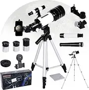 [Timisea] Kids Beginners Telescope, 70mm Aperture 300mm AZ Mount Astronomical Refracting Telescope, with Adjustable Tripod, Phone Adapter, Storage Bag