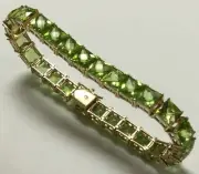 14Ct Princess Cut Simulated Peridot WomensTennis Bracelet 925 Silver Gold Plated