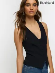 River Island Black Button Front Waistcoat (Q97255) | $88