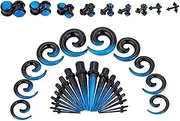 [Oyaface] 54Pcs Acrylic Spiral and Taper Kit with Plugs Double O-rings 14G-00G Stretching Kit Multi-colors