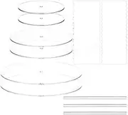 Acrylic Round Cake Disk Set,Cake Discs Set,Comb Scrapers,Dowel Rods,Icing Scraper Smoother for 3 Tier Cakes Easy Install