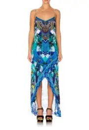 NEW Camilla Sz XS AU 8 US 4 Amazon Azure Shoestring Double Layer Silk Midi Dress