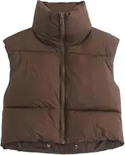 [KEOMUD] Women's Winter Crop Vest Lightweight Sleeveless Warm Outerwear Puffer Vest Padded Gilet
