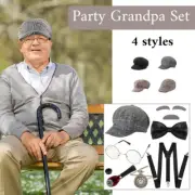1920s Grandpa Gangster Accessories Set Old Man Costume Beret Hat Glasses Costume