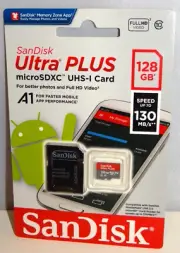 SanDisk Ultra Plus - 128GB (130MB/s) microSDXC UHS-I Memory Card w/ Adapter