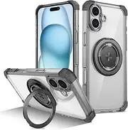 for iPhone 16 Case, Built in 360° Magnetic Stand, Compatible with Magsafe, Black