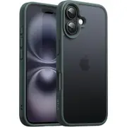 JETech Matte Case for iPhone 16 6.1-Inch, Shockproof Military Grade Drop Protection, Frosted Translucent Back Phone Cover, Anti-Fingerprint Dark Green