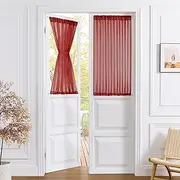 [Tollpiz] Small Sheer Door Curtain Closet Linen Textured Curtain Sheers Doorway Light Filtering Voile French Door Rod Pocket Curtains Patio Glass Door, 25 x 40 inches Long, Burgundy Red, Set of 1 Panel