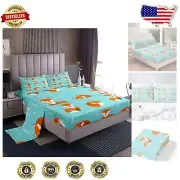 Bright Multi-Colored Kids Bed Sheet Set - Fox Design Twin Size with Pillowcase