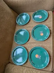 Set 6 GSI Outdoors Green Speckled Enamelware 10" Dinner Plates 3/4" D TWICE ENAM