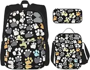 Dog Paw Prints Backpack With Lunch Box And Pencil Case 3 In,Kawaii Backpacks With Lunch Bag Matching Combo
