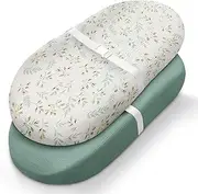 Blissful Diary Muslin Changing Pad Cover for Girls Boys, Soft Baby Diaper Change Table Pad Covers, 2 Pack (Roman Green & Leaf, Avocado)