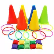 27pcs Cone Bean Bags Ring Toss Game 3In1 Traffic Throw Hoop Family Outdoor Games