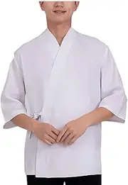 [KGVSLIXYT] Sushi Chef Coat, Japanese Style Chef Jacket Unisex White 3/4 Sleeve V-Neck Cotton Blend Multiple Sizes(Men,XX-Large)
