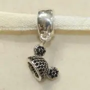New Pandora Charm Mickey Mouse Sparklin Ear Hat Black 791471NCK W Suede Pouch