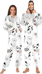 [Joisal] Christmas Winter Forest Onesie Pjs Warm Hoodied Onesie for Adults, Funny Christmas Pajamas Small