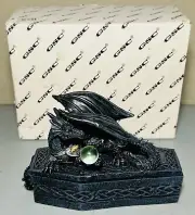 GSC Fantasy Black Dragon w Green Orb Coffin Trinket Box Figurine 71246 New NIB