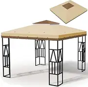 Homegroove 10x10 ft Gazebo Replacement Top Cover, Double Tier Canopy Roof Cover for Outdoor BBQ & Patio Garden & Tent Frames, Waterproof Gazebo Canopy Replacement Top