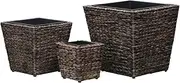 Raised Garden Bed Set of 3, Elevated Planter Box Plant Container 3 pcs Water Hyacinth Brown