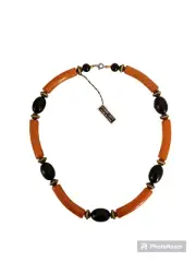 Vintage Faux Baltic Amber Lucite Necklace Tube Beads NWT New Retro 80s
