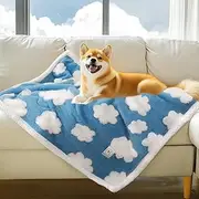 Luciphia Waterproof Pet Blanket for Medium Large Dogs Fluffy Thick Fleece Washable Warm Sherpa Calming Flower Print for Cats Puppy (Blue Cloud,40x28 inches)