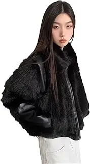 [Generic] Women Winter Cool Short Soft Thickened Warm Hairy Shaggy Patchwork Faux Fur Coat Fluffy Jacket