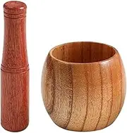 RRMMAN Wood Mortar and Pestle Set, Grinder for Guacamole, Garlic, Pepper - Kitchen Tool With Press, Mincer, Chopper, Crusher