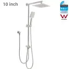 Square 10'' Twin Rainfall Shower Head Combo Sliding Rail Arm Diy Brushed Nickel