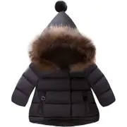 Nevenka Hooded Snowsuit for Baby Boys Girls with Fur Collar Down Jacket-Black