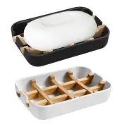 Aoheuo Modern Bamboo Fiber (2 Pack) Soap Holder and Soap Dish Combination (Re...