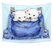Kids Cute Animal Drawings Pocket Polar Bears Tapestry