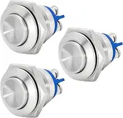 MAEZOE 3 PCS 16MM Momentary Push Button Switch, UL Certification Waterproof IP67 High Round Cap Stainless Steel High Flush Screw Terminals 250V AC 5A 12V 36V DC 2A 1NO SPST