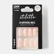 OXX Cosmetics 24 Pack Artificial Nails with Adhesive - Stiletto Shape, French Tip