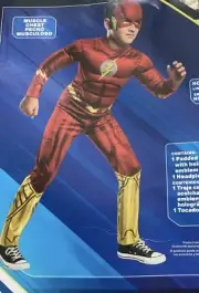 THE FLASH DC superhero Padded costume Child Small 4-6 Holographic Emblem NEW