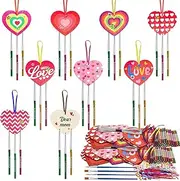 27 Pack Heart Wind Chime Kit for Kids Make You Own Love Wind Chimes DIY Colorful Valentine's Day Wooden Art and Craft for Kids Valentine's Day Party Decoration