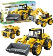 Construction Team Building Block Set - 203 Pieces - 3 Builds in 1 Box!