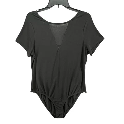 Torrid Bodysuit Womens 1X Black Short Sleeve Mesh Sheer Inset Stretch Modern NEW
