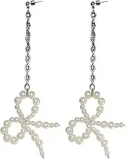 [KieTeiiK] Necklaces for Women, Fashionable Pearls Bowknot Earrings for Women Cute Drop Ear Studs Adornment Trendy Ear Hooks Ornament Jewelry Accessory