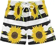 [RPLIFE] Boy Swim Trunks, Anti Chafe Swim Trunks Boys 2 T, Yellow Sunflowers Black White Striped